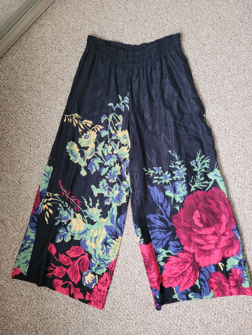Anthropologie Black Wide-Leg Floral Palazzo Pants - Picture 4 of 7